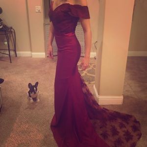 Never worn burgundy mermaid dress with lace train